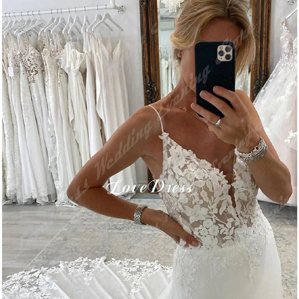 LoveDress Elegant Deep V Neck Wedding Dresses 2024 Lace Appliques Backless A-Line Wedding Gown Sleeveless Tulle Vestido De Noiva
