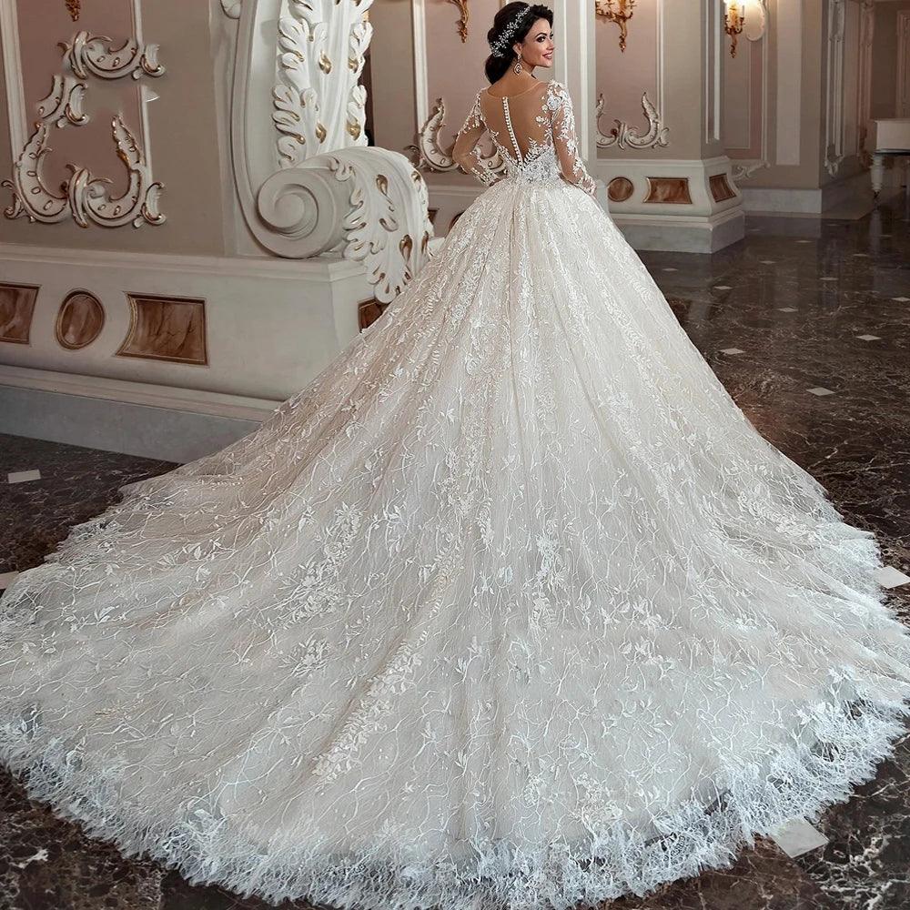 Luxury Lace Wedding Dresses Long Sleeves Princess Sheer Neck Appliques свадебнле платье Vintage Bridal Gowns For Women Custom