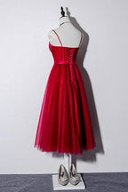 Vestidos de Baile de Té en Borgoña con Tirantes Espagueti y Cordones de Encaje Vintage para el Baile de Regreso a Casa