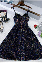 Vestidos de Fiesta Cortos y Ajustados con Tirantes de Espagueti Brillantes, Lindos, Largo Té para el Baile de Graduación