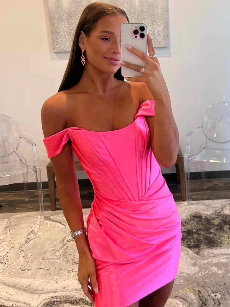 Trägerloses Kurzes Satin-Sheathkleid für den Homecoming-Abend Y2966