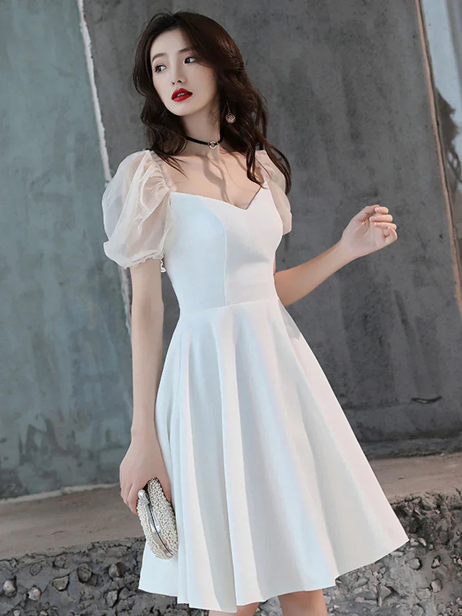 Vestido Corto de Satén Blanco para Baile de Graduación Vestido Blanco para Fiesta de Regreso a Casa Y2423