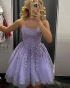 Robe de bal dos nu courte en dentelle violette ligne A pour le retour à la maison Y2107