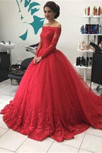 Vestido de baile vermelho com decote em V e mangas compridas, em tule e renda, vestido de noiva, MP351 