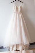 Abito da Sera in Tulle Rosa Pallido con Pizzo, Abito da Sposa Scollato a Cuore, MW111