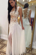 Vestidos de noiva compridos, sem mangas, em chiffon branco, com decote alto e missangas, comprimento até ao chão, MW244 