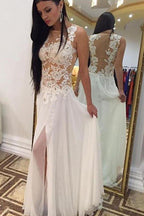 Vestidos de noiva compridos, sem mangas, em chiffon branco, com decote alto e missangas, comprimento até ao chão, MW244 