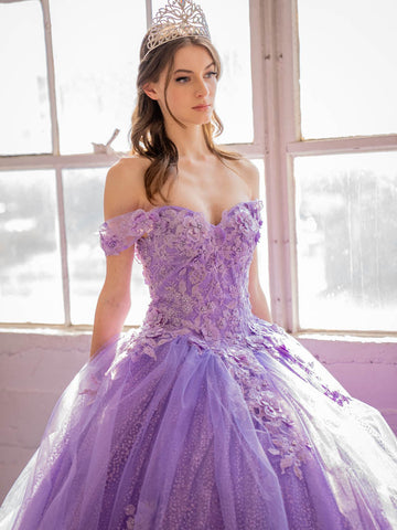 3D-Blumen-Ballkleid mit schulterfreiem Glitzer von Calla KY73112