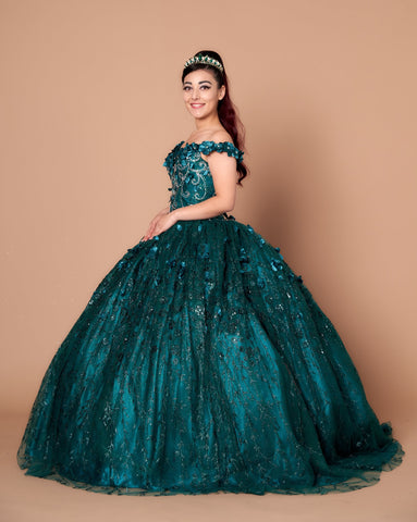 Schulterfreies Ballkleid mit 3D-Blumenmuster von Calla WB21550