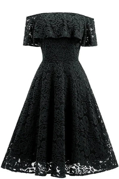 Vestido de Baile de Regreso a Casa en Línea A de Encaje Azul Marino Oscuro Y1160