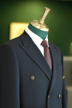Double-Breasted Navy Pinstripe Wool Suit | Tailored Formal Groom & Business Suit
