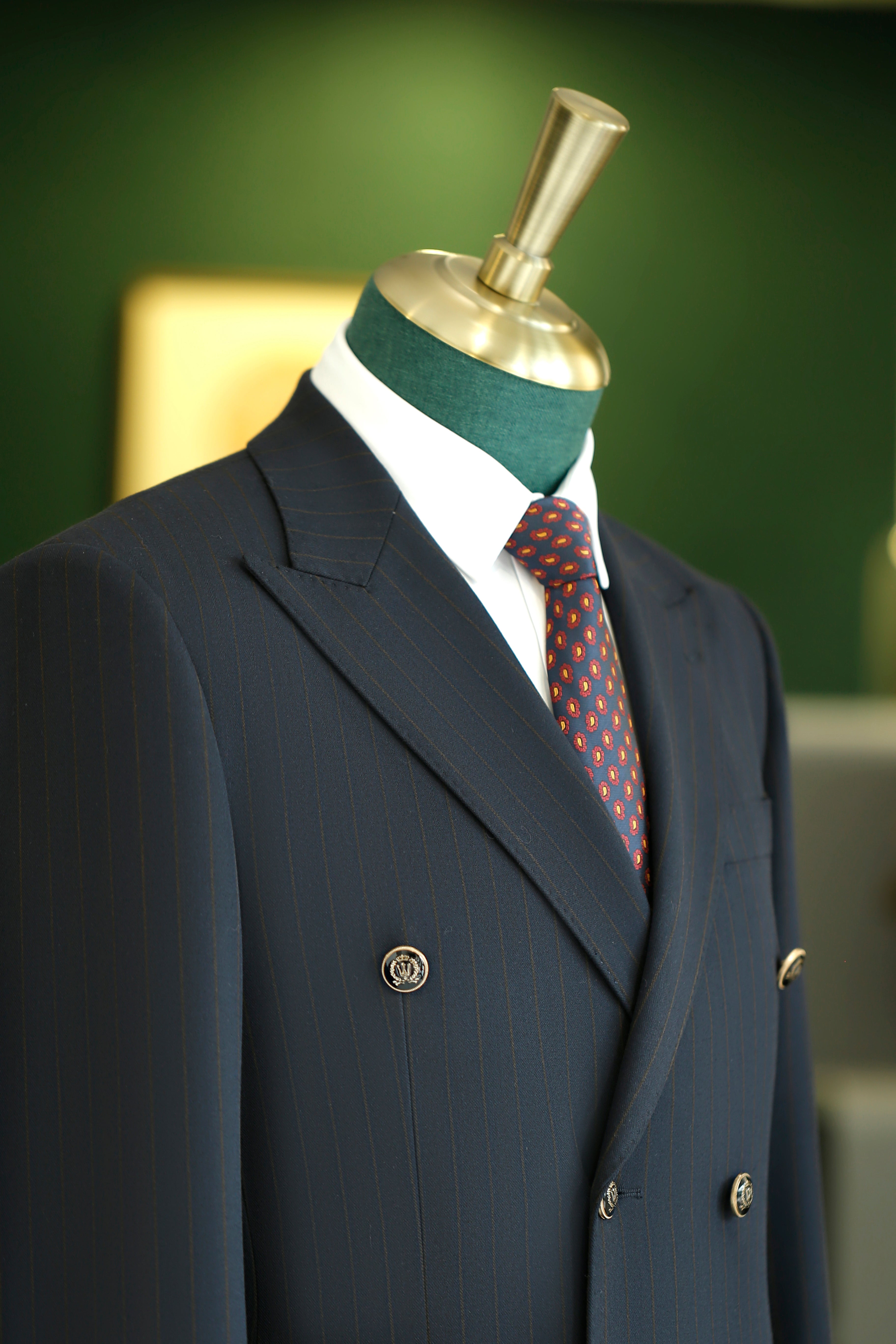 Double-Breasted Navy Pinstripe Wool Suit | Tailored Formal Groom & Business Suit