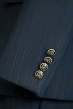 Double-Breasted Navy Pinstripe Wool Suit | Tailored Formal Groom & Business Suit