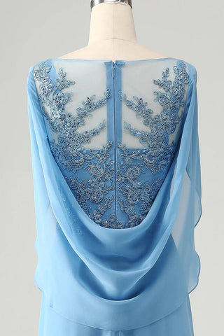 Kleid für die Mutter der Braut, Meerjungfrau, Perlenbesetzte Flügelärmel mit Applikationen