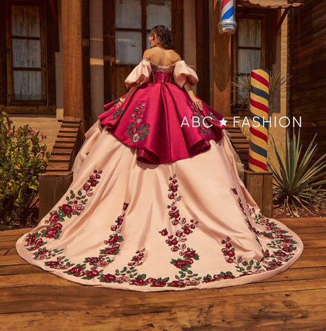 Vestido Charro Quinceanera manga abalonada da Ragazza MV52-152