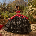 Abito da Quinceañera con Balze in Stile Charro di Ragazza MV58-158