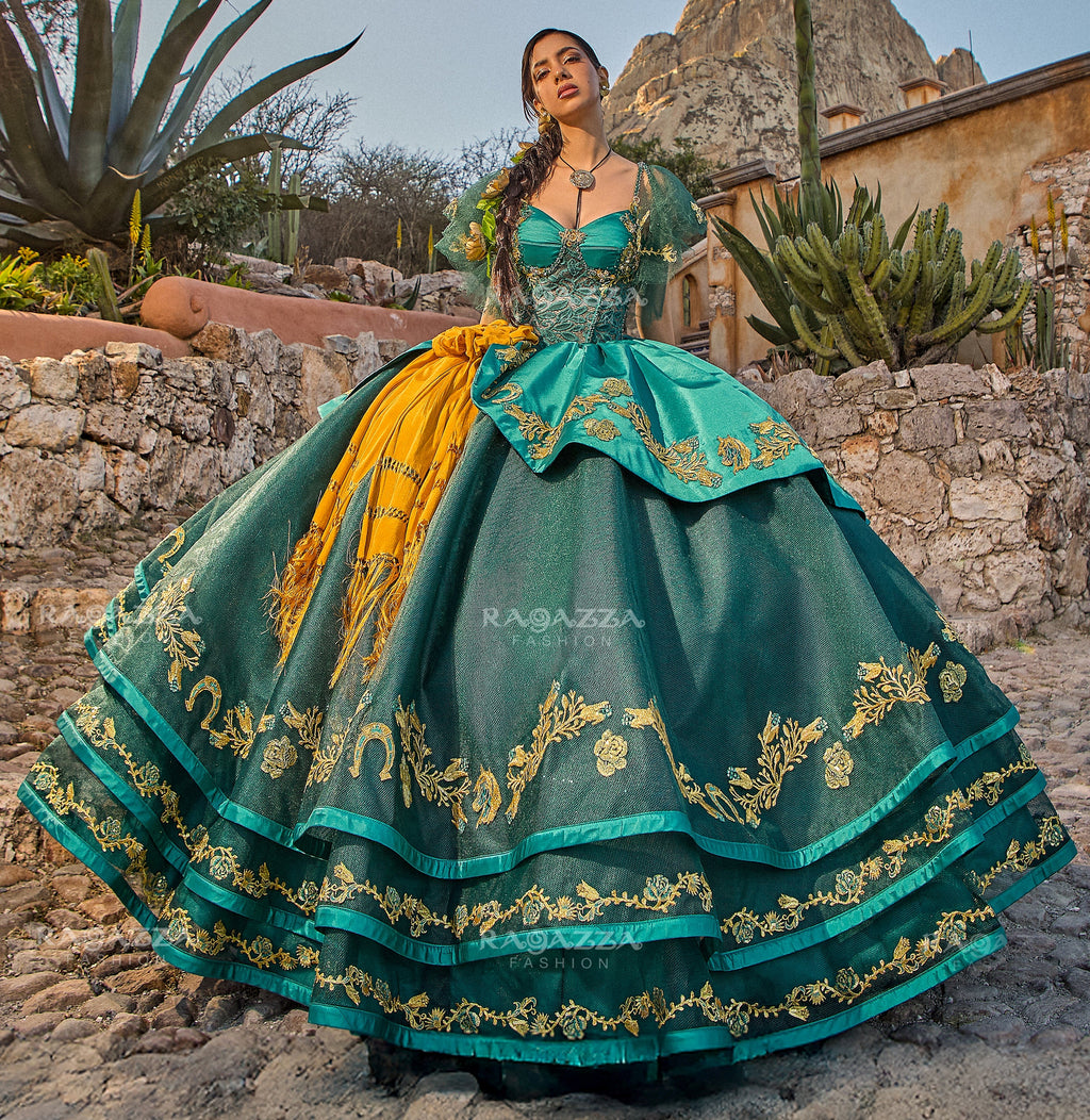 V-Neck Charro Quinceanera Dress by Ragazza MV60-160