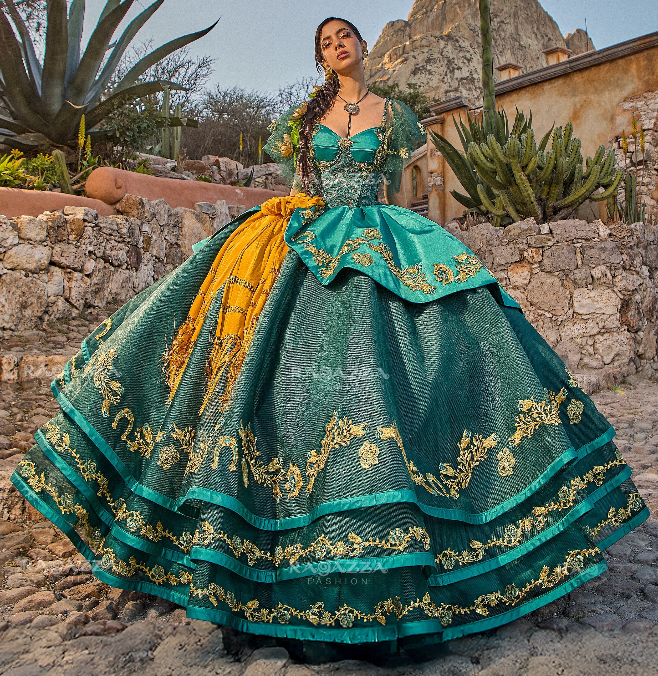 V-Neck Charro Quinceanera Dress by Ragazza MV60-160