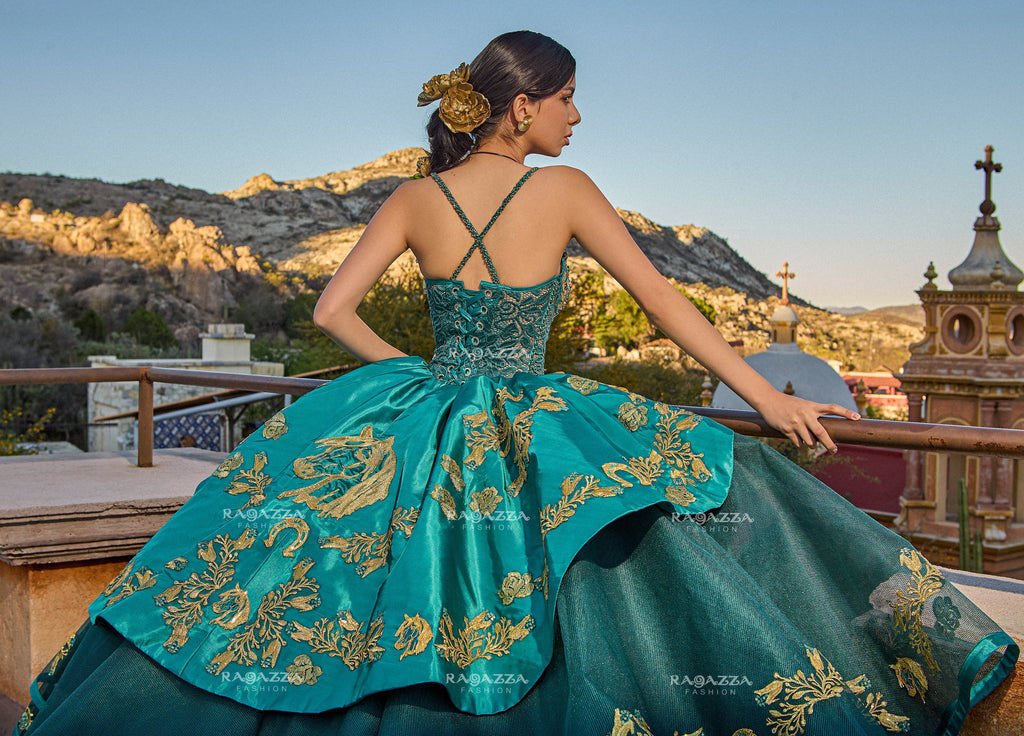 V-Neck Charro Quinceanera Dress by Ragazza MV60-160