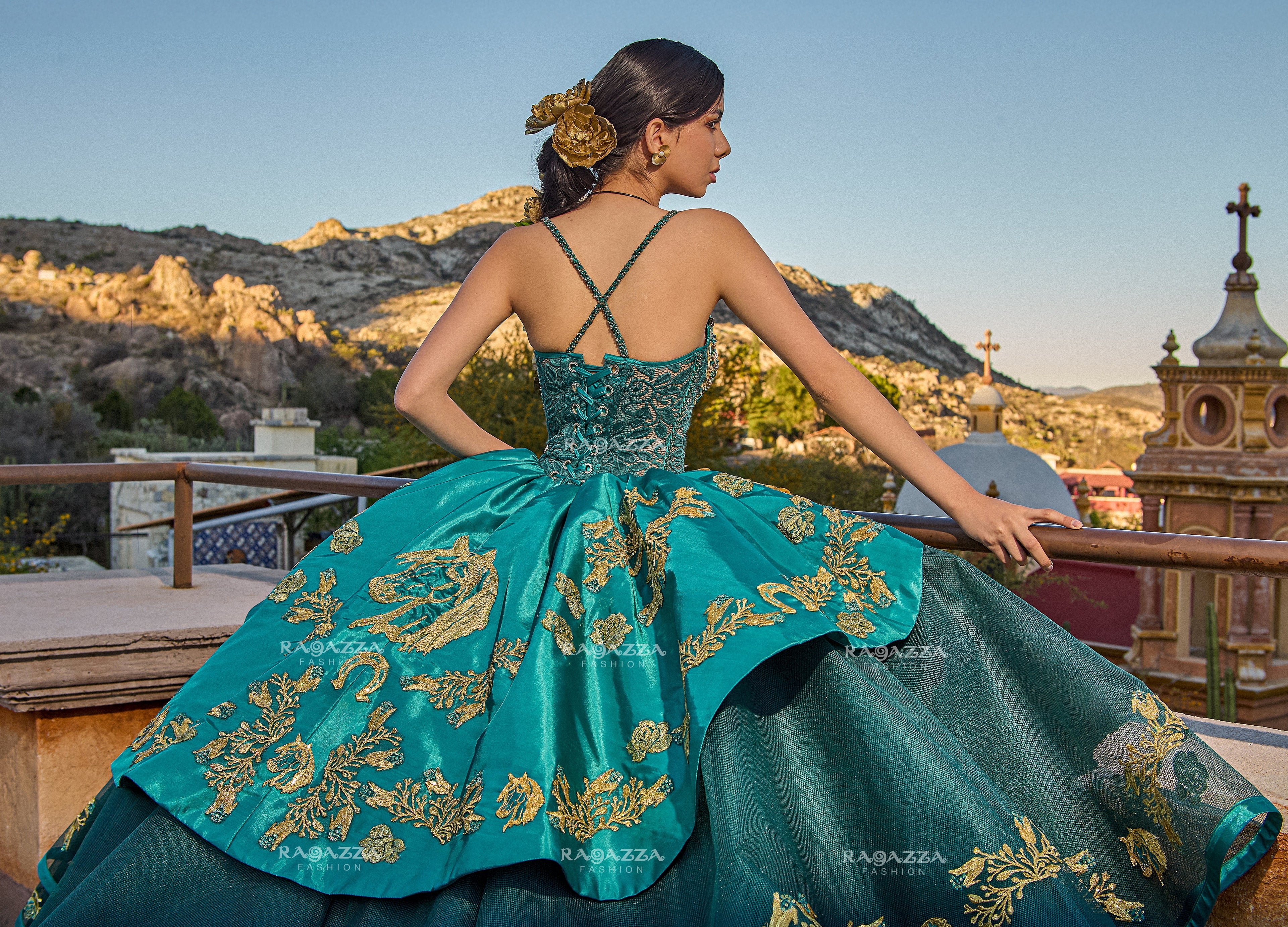 V-Neck Charro Quinceanera Dress by Ragazza MV60-160