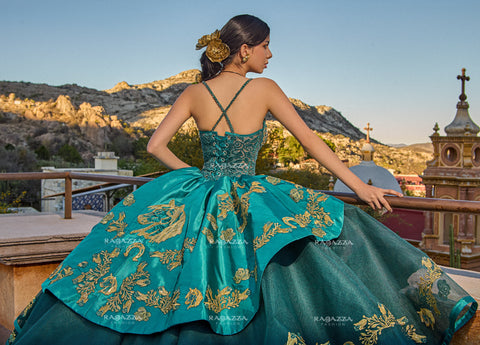 Charro Quinceanera-Kleid mit V-Ausschnitt von Ragazza MV60-160