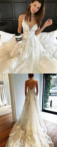 Elfenbein/Weißes Strand-Brautkleid mit herzförmigem Ausschnitt und Spaghettiträgern und Schleppe, MW226 