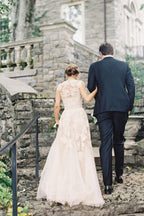 Gorgeous Tulle V-neck Sleeveless Floor-Length Lace Wedding Dresss with Appliques, MW246