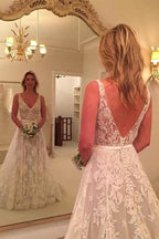 NumberSea Robe de Mariée Simple Dos Nu En V Dentelle, MW275