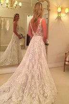 NumberSea Robe de Mariée Simple Dos Nu En V Dentelle, MW275