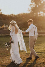NumberSea Vestiti da sposa rustici avorio in pizzo a tubino boho con maniche a pipistrello, MW276