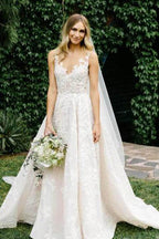 Vestidos de noiva vintage com decote ilusão e renda transparente, MW278