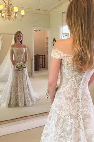 NumberSea Rustikales Boho-Brautkleid mit schulterfreier Spitze, MW279