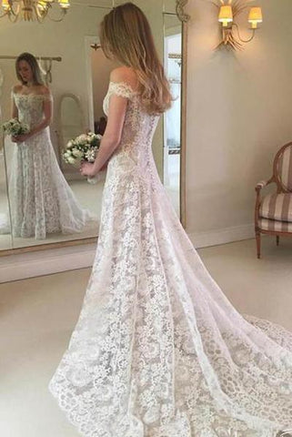 NumberSea Rustikales Boho-Brautkleid mit schulterfreier Spitze, MW279