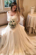 NumberSea Robe de mariée plage simple et élégante en mousseline avec manches drapées, MW282