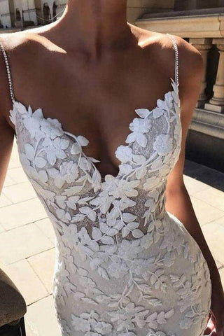 Vestido de noiva vintage com alças finas e aplicações de renda sereia NumberSea, MW288