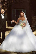 NumberSea Abito da Sposa Tulle Ball Gown Manica Lunga Perline Vintage, MW297