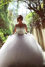 NumberSea Abito da Sposa Tulle Ball Gown Manica Lunga Perline Vintage, MW297