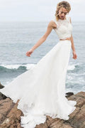 Elegante Zwei Stücke Spitze Träger Chiffon Brautkleider, MW301