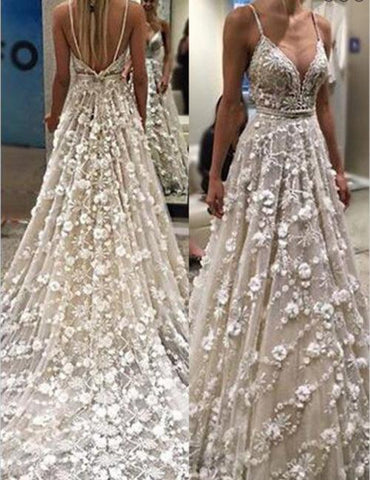 NumberSea Spaghettiträger Hofschleppe Rückenfreies Brautkleid mit Perlenbesatz, MW319