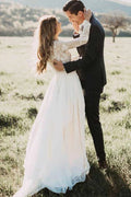 Chiffon A-Line Bateau Long Sleeves Wedding Dress with Appliques,MW320