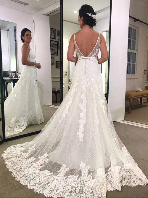 Vestidos de noiva de praia com alças finas e costas nuas, estampados e com faixa, NumberSea MW341