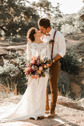 Abito da sposa con scollatura illusion avorio in pizzo, maniche lunghe e linea sirena, MW350