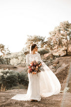 Illusionsausschnitt Elfenbein Lave Brautkleid Lange Ärmel Etui Brautkleid, MW350