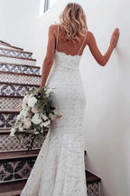 Vestido de noiva branco sem mangas NumberSea com alças finas e decote sereia, MW354