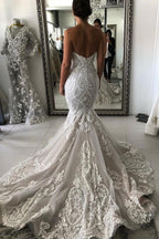 Gorgeous Wedding Dress with Drop Waist and Cascades Lace Mermaid with Court Train Bridal Dress,MW369