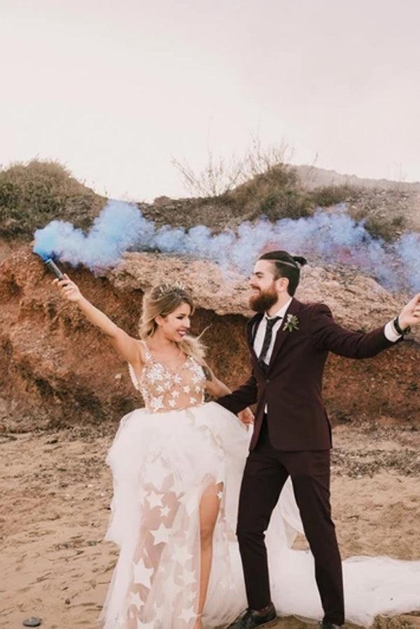 Vestido de novia único NumberSea con patrón de encaje de estrellas marfil transparente, vestidos de boda atrevidos, MW372