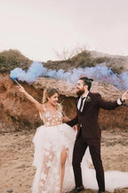 Vestido de novia único NumberSea con patrón de encaje de estrellas marfil transparente, vestidos de boda atrevidos, MW372