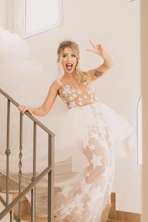 Vestido de novia único NumberSea con patrón de encaje de estrellas marfil transparente, vestidos de boda atrevidos, MW372