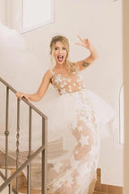 Vestido de novia único NumberSea con patrón de encaje de estrellas marfil transparente, vestidos de boda atrevidos, MW372
