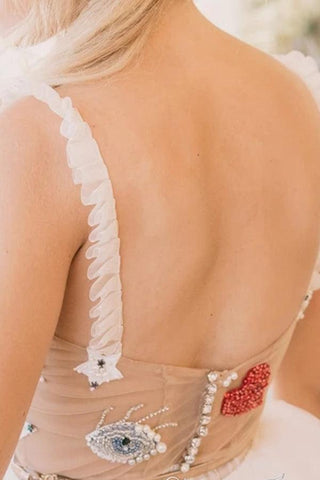NumberSea Einzigartiges durchsichtiges Brautkleid mit elfenbeinfarbenen Sternen und Spitzenmuster, ausgefallene Brautkleider, MW372